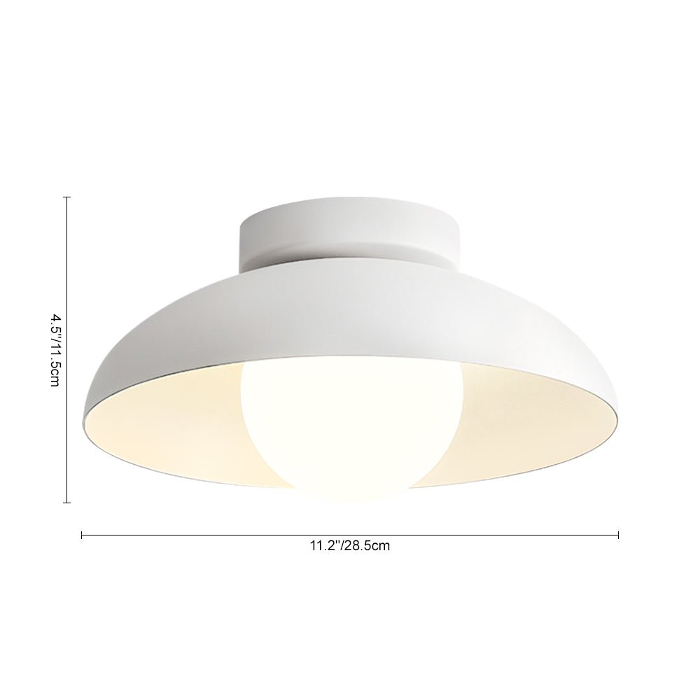 Pendantlightie - Contemporary 1 - Light Metal Dome Semi Ceiling Light With Glass - Semi Flush Mount - White - 