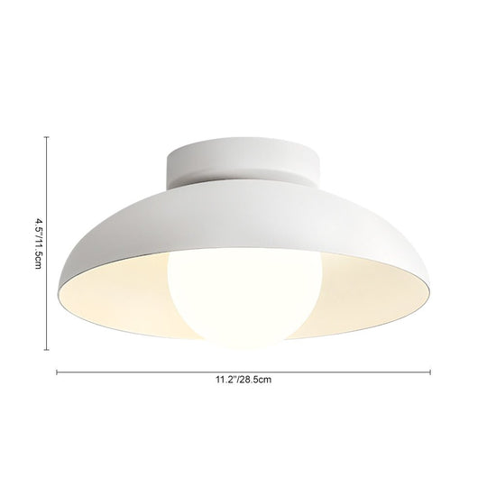 Pendantlightie - Contemporary 1 - Light Metal Dome Semi Ceiling Light With Glass - Semi Flush Mount - White - 