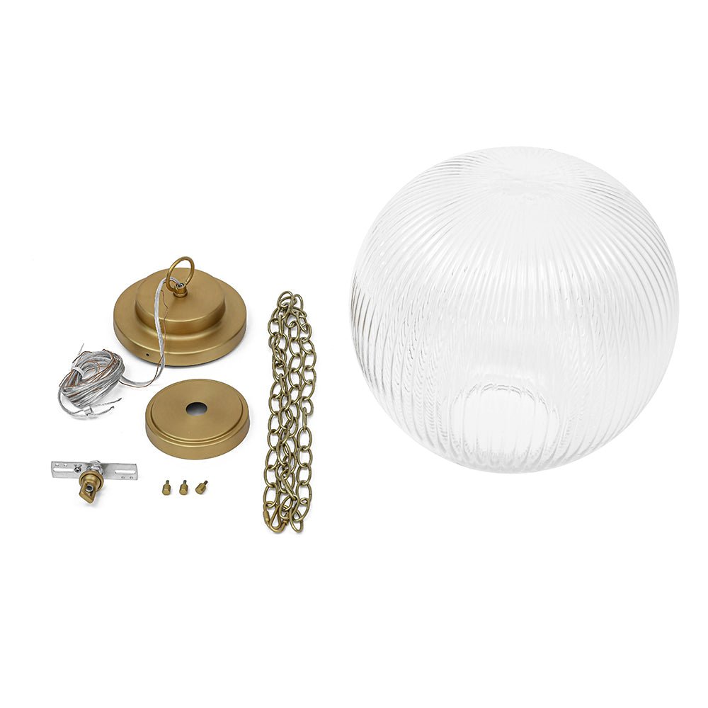 Pendantlightie - Contemporary 1 - Light Ribbed Clear Glass Orb Pendant Light - Pendants - Brass - 