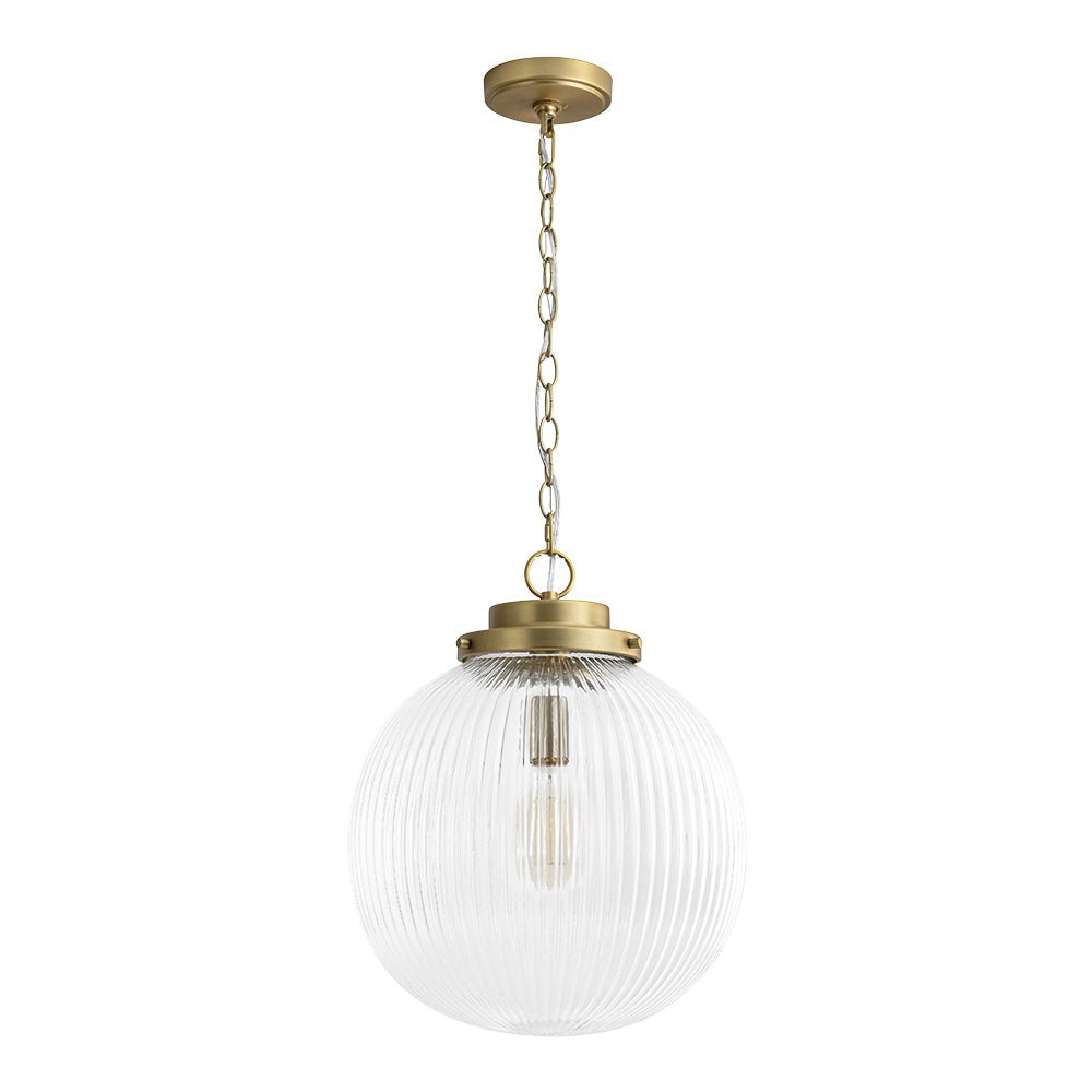 Pendantlightie-Contemporary 1-Light Ribbed Clear Glass Orb Pendant Light-Pendants-Brass-