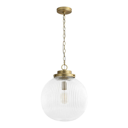 Pendantlightie-Contemporary 1-Light Ribbed Clear Glass Orb Pendant Light-Pendants-Brass-