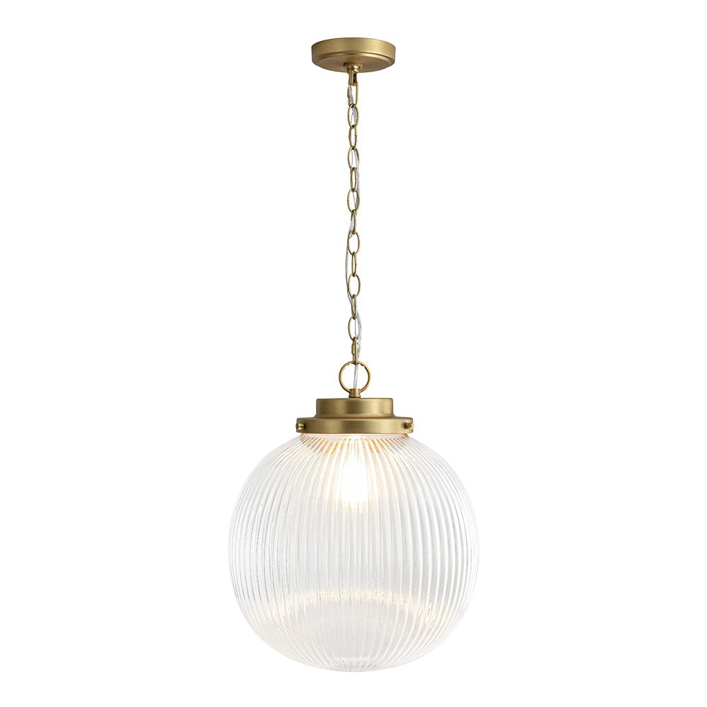 Pendantlightie - Contemporary 1 - Light Ribbed Clear Glass Orb Pendant Light - Pendants - Brass - 