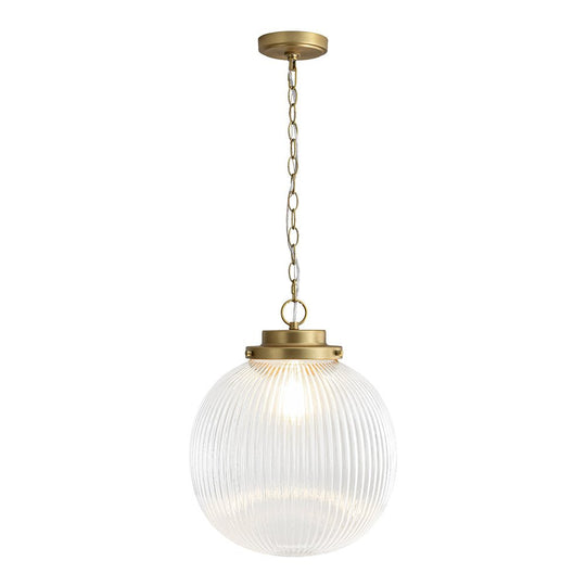 Pendantlightie - Contemporary 1 - Light Ribbed Clear Glass Orb Pendant Light - Pendants - Brass - 