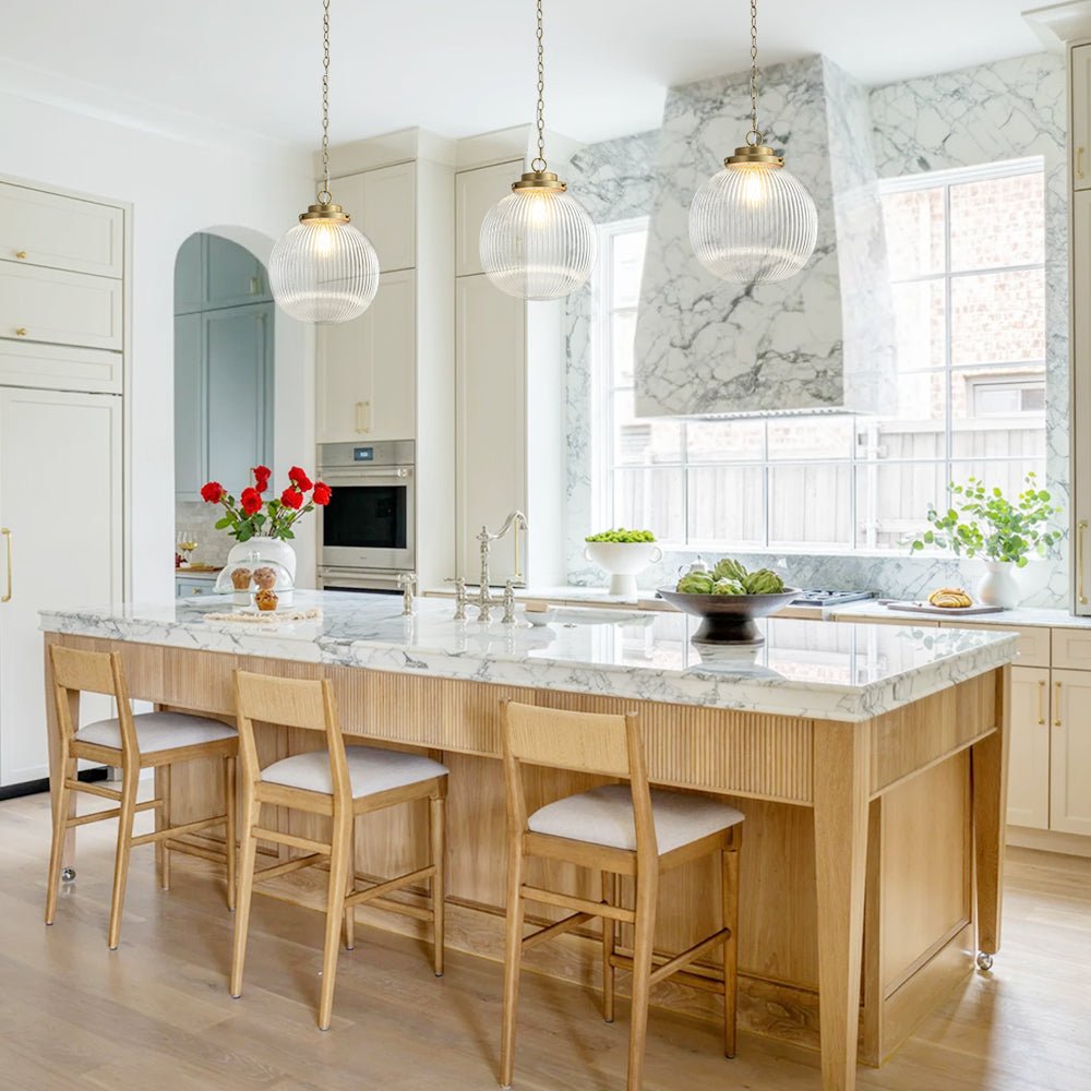 Pendantlightie - Contemporary 1 - Light Ribbed Clear Glass Orb Pendant Light - Pendants - Brass - 