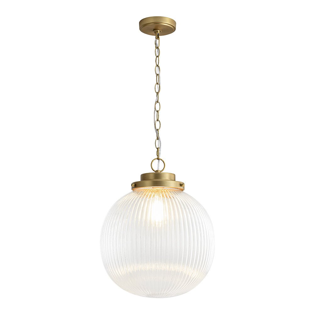 Pendantlightie - Contemporary 1 - Light Ribbed Clear Glass Orb Pendant Light - Pendants - Brass - 