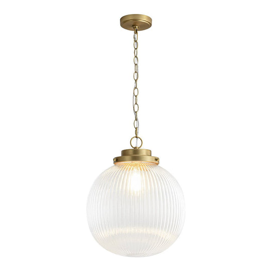 Pendantlightie - Contemporary 1 - Light Ribbed Clear Glass Orb Pendant Light - Pendants - Brass - 