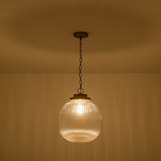 Pendantlightie - Contemporary 1 - Light Ribbed Clear Glass Orb Pendant Light - Pendants - Brass - 