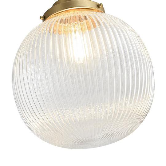 Pendantlightie - Contemporary 1 - Light Ribbed Clear Glass Orb Pendant Light - Pendants - Brass - 