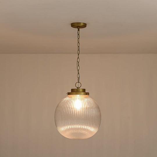 Pendantlightie - Contemporary 1 - Light Ribbed Clear Glass Orb Pendant Light - Pendants - Brass - 