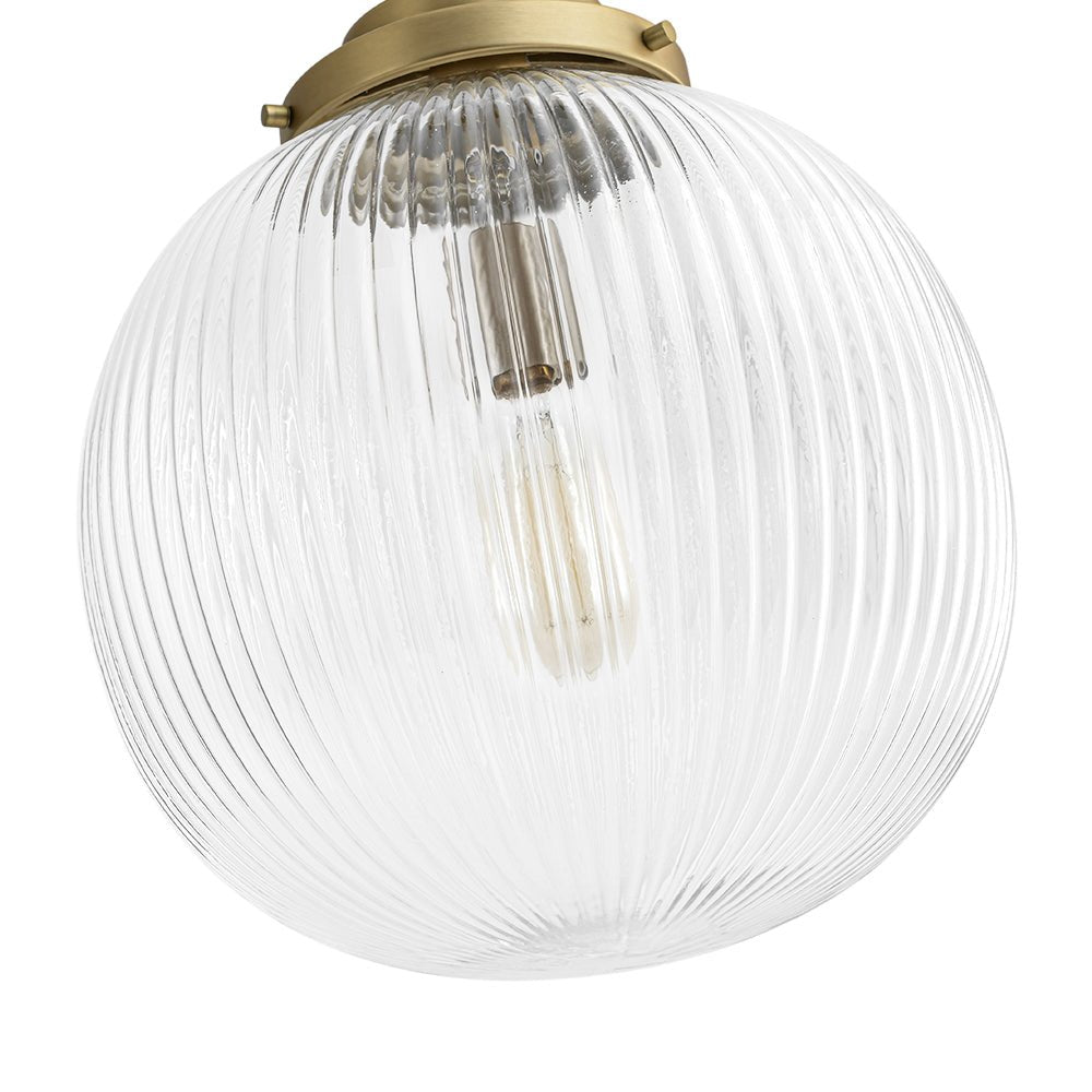 Pendantlightie-Contemporary 1-Light Ribbed Clear Glass Orb Pendant Light-Pendants-Brass-