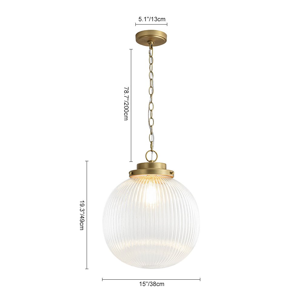 Pendantlightie - Contemporary 1 - Light Ribbed Clear Glass Orb Pendant Light - Pendants - Brass - 