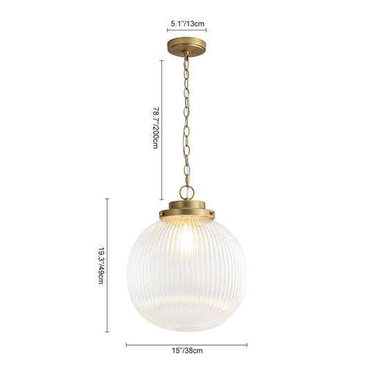 Pendantlightie - Contemporary 1 - Light Ribbed Clear Glass Orb Pendant Light - Pendants - Brass - 