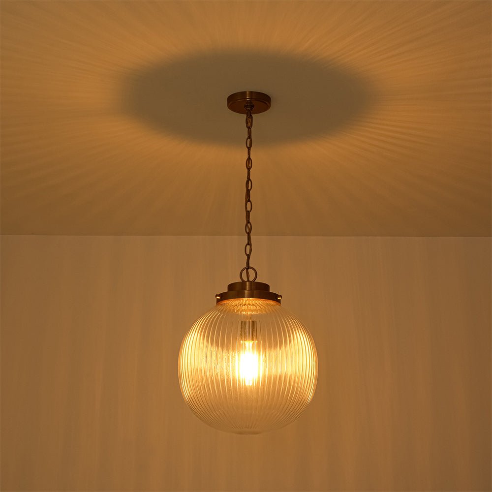 Pendantlightie-Contemporary 1-Light Ribbed Clear Glass Orb Pendant Light-Pendants-Brass-