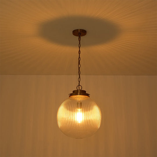 Pendantlightie-Contemporary 1-Light Ribbed Clear Glass Orb Pendant Light-Pendants-Brass-