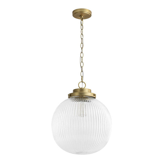 Pendantlightie - Contemporary 1 - Light Ribbed Clear Glass Orb Pendant Light - Pendants - Brass - 