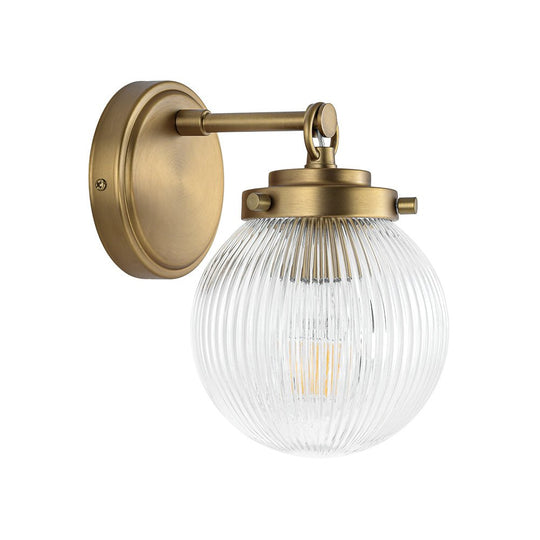 Pendantlightie - Contemporary 1 - Light Ribbed Glass Globe Wall Sconce Beside Mirror Sink - Wall Light - Brass - 
