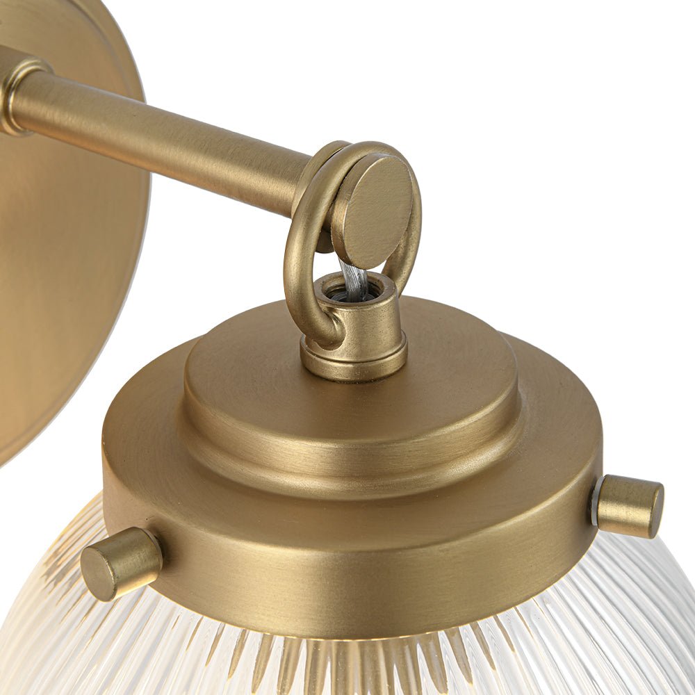 Pendantlightie - Contemporary 1 - Light Ribbed Glass Globe Wall Sconce Beside Mirror Sink - Wall Light - Brass - 