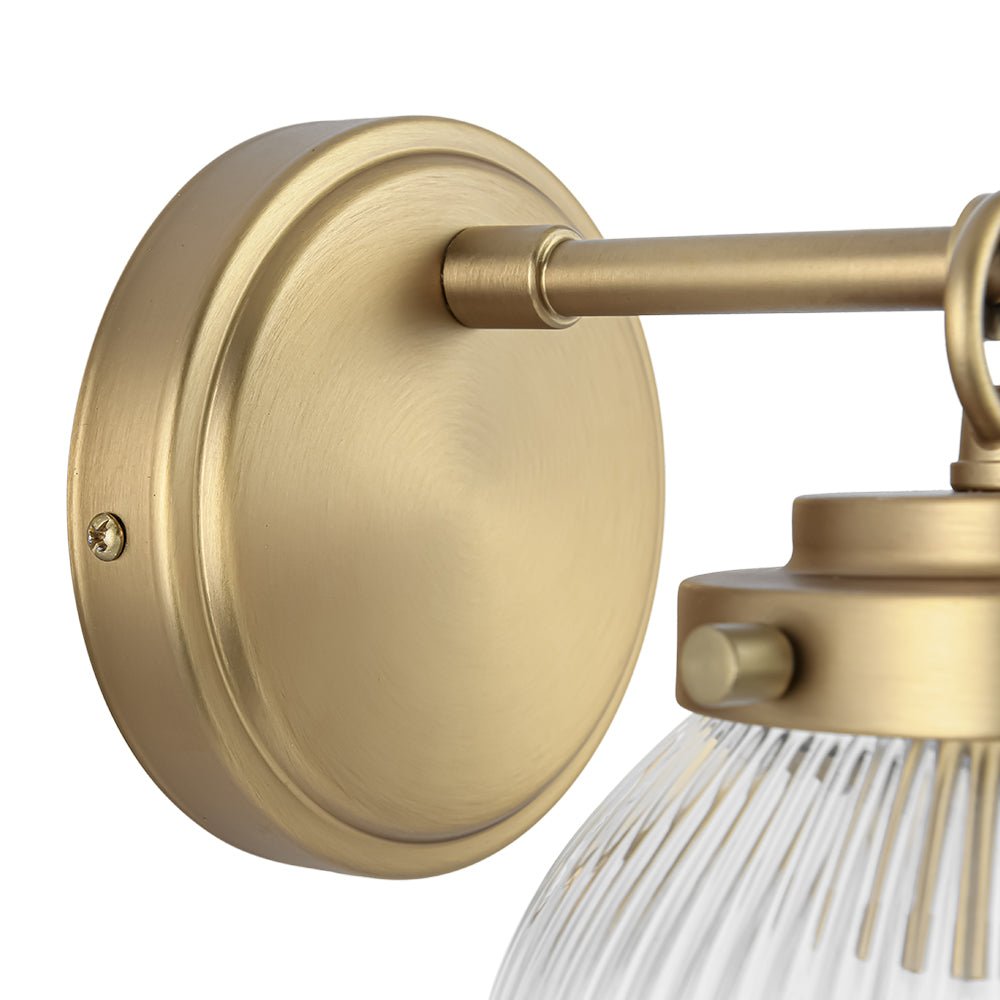 Pendantlightie - Contemporary 1 - Light Ribbed Glass Globe Wall Sconce Beside Mirror Sink - Wall Light - Brass - 