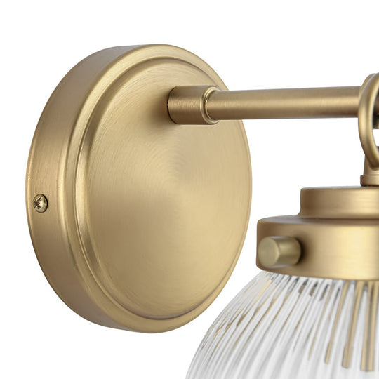 Pendantlightie - Contemporary 1 - Light Ribbed Glass Globe Wall Sconce Beside Mirror Sink - Wall Light - Brass - 