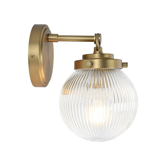 Pendantlightie - Contemporary 1 - Light Ribbed Glass Globe Wall Sconce Beside Mirror Sink - Wall Light - Brass - 