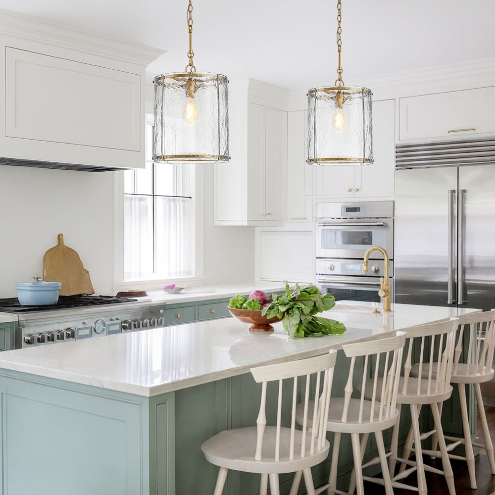 Pendantlightie - Contemporary 1 - Light Textured Water Glass Cylinder Single Pendant - Pendants - Nickel - 