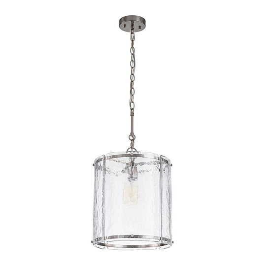 Pendantlightie - Contemporary 1 - Light Textured Water Glass Cylinder Single Pendant - Pendants - Nickel - 