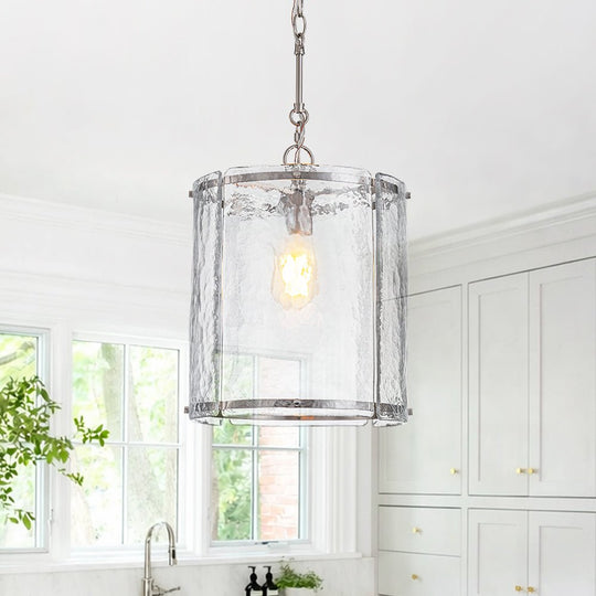 Pendantlightie - Contemporary 1 - Light Textured Water Glass Cylinder Single Pendant - Pendants - Nickel - 