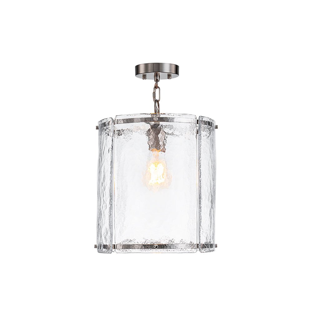 Pendantlightie - Contemporary 1 - Light Textured Water Glass Cylinder Single Pendant - Pendants - Nickel - 