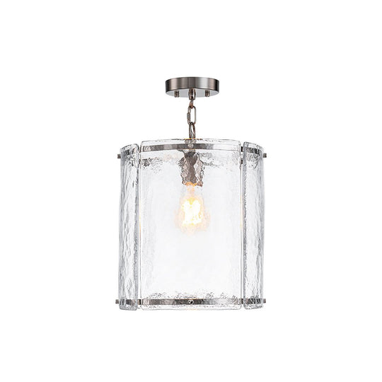 Pendantlightie - Contemporary 1 - Light Textured Water Glass Cylinder Single Pendant - Pendants - Nickel - 