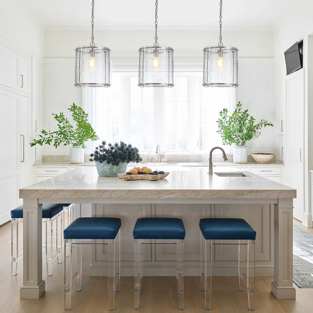 Pendantlightie - Contemporary 1 - Light Textured Water Glass Cylinder Single Pendant - Pendants - Nickel - 