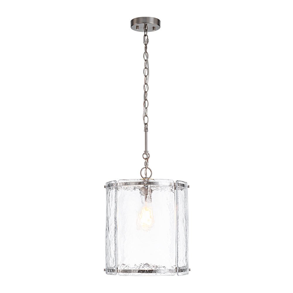 Pendantlightie - Contemporary 1 - Light Textured Water Glass Cylinder Single Pendant - Pendants - Nickel - 