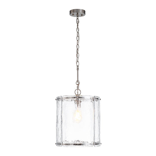 Pendantlightie - Contemporary 1 - Light Textured Water Glass Cylinder Single Pendant - Pendants - Nickel - 