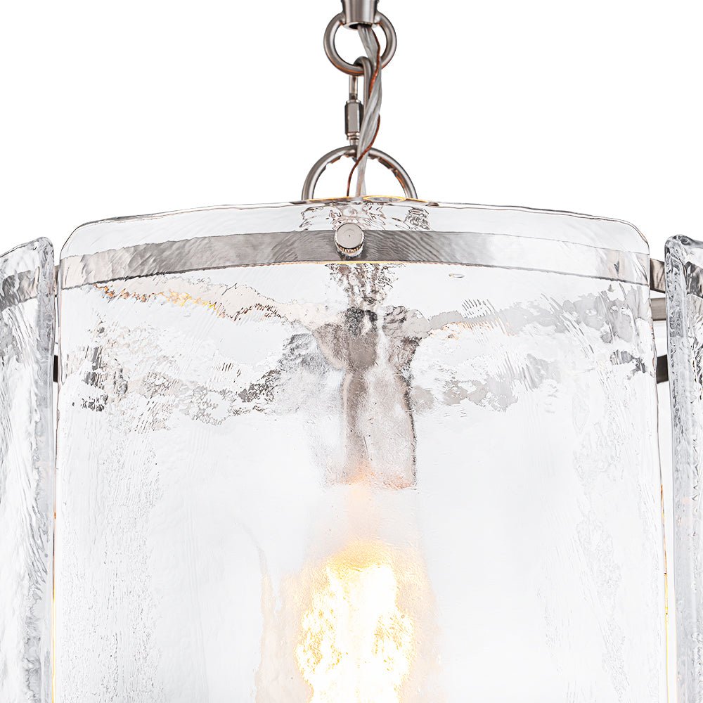 Pendantlightie - Contemporary 1 - Light Textured Water Glass Cylinder Single Pendant - Pendants - Nickel - 