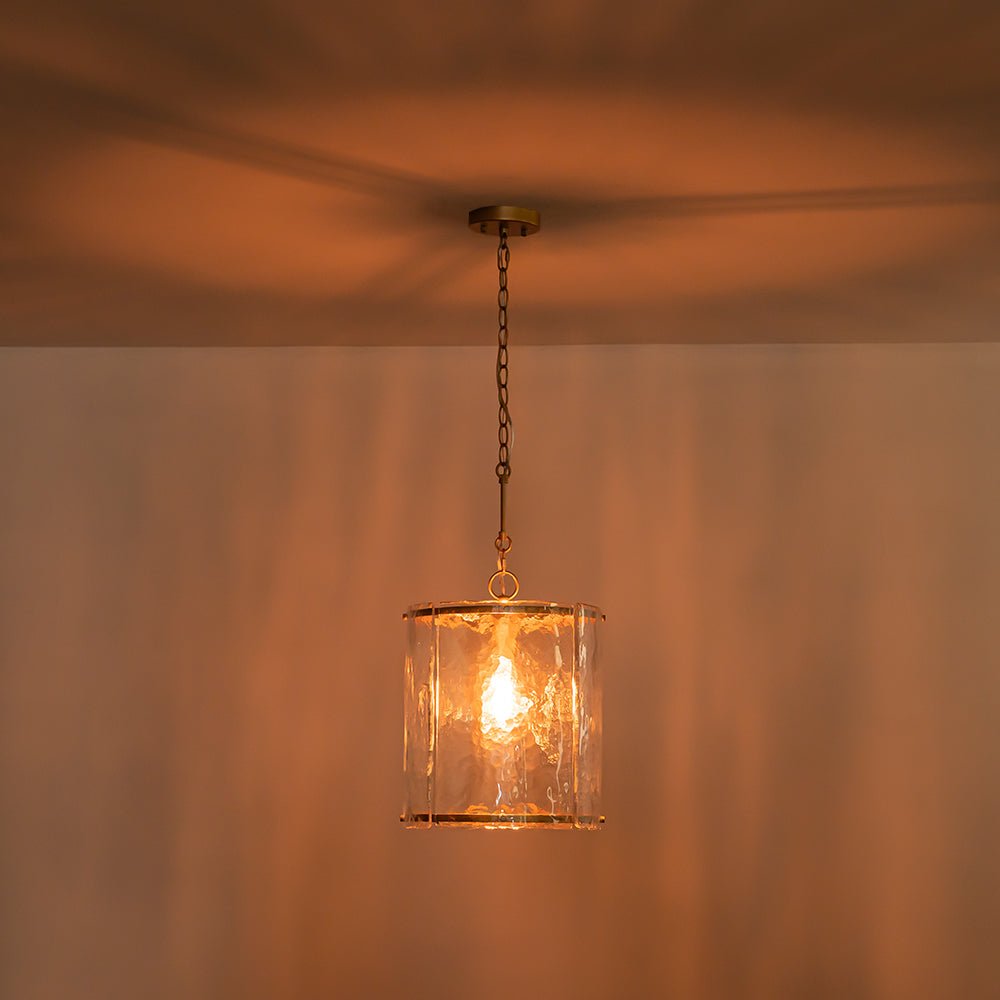 Pendantlightie - Contemporary 1 - Light Textured Water Glass Cylinder Single Pendant - Pendants - Nickel - 