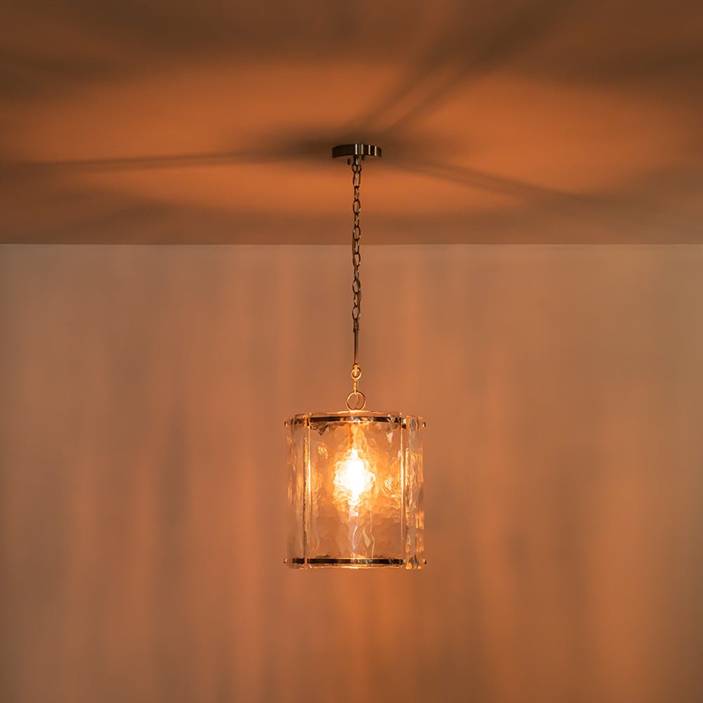 Pendantlightie - Contemporary 1 - Light Textured Water Glass Cylinder Single Pendant - Pendants - Nickel - 