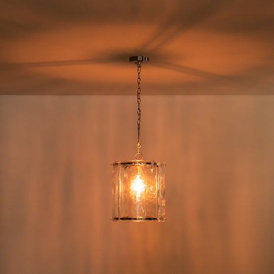 Pendantlightie - Contemporary 1 - Light Textured Water Glass Cylinder Single Pendant - Pendants - Nickel - 