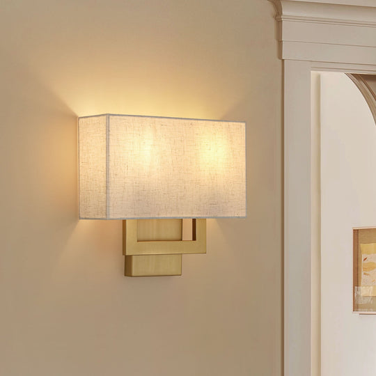 Pendantlightie-Contemporary 2-Light Fabric Rectangle Linen Shade Wall Sconce-Wall Light-Brass-