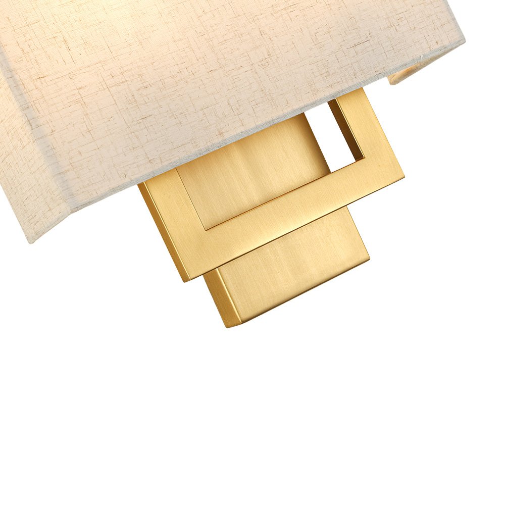 Pendantlightie-Contemporary 2-Light Fabric Rectangle Linen Shade Wall Sconce-Wall Light-Brass-