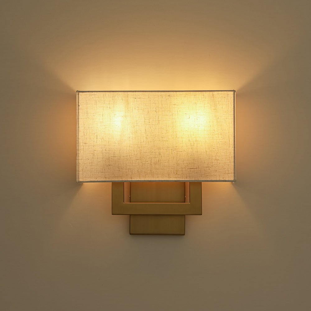 Pendantlightie-Contemporary 2-Light Fabric Rectangle Linen Shade Wall Sconce-Wall Light-Brass-