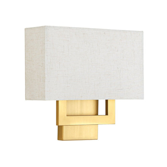 Pendantlightie-Contemporary 2-Light Fabric Rectangle Linen Shade Wall Sconce-Wall Light-Brass-