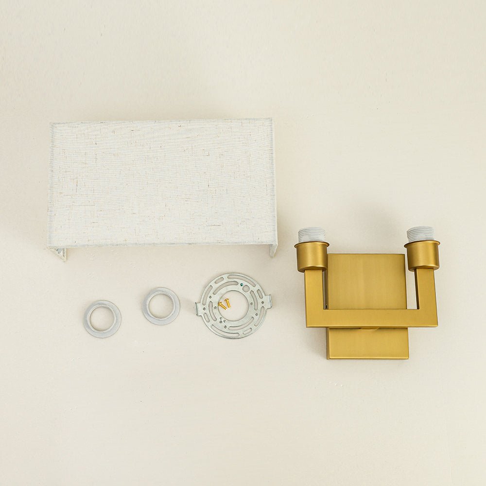 Pendantlightie-Contemporary 2-Light Fabric Rectangle Linen Shade Wall Sconce-Wall Light-Brass-