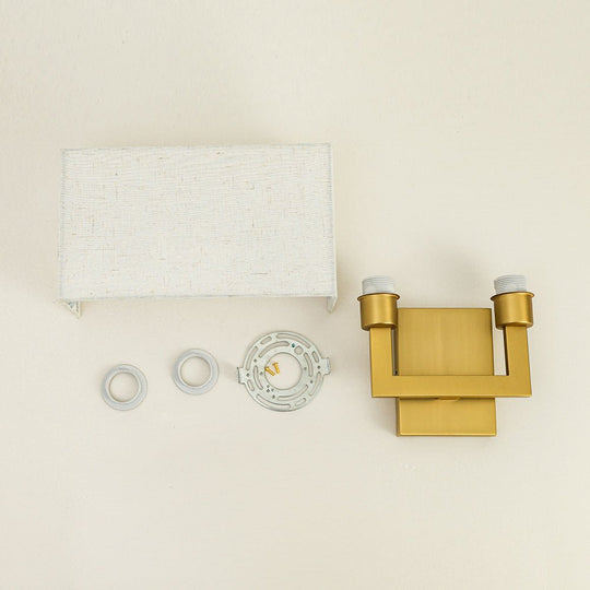 Pendantlightie-Contemporary 2-Light Fabric Rectangle Linen Shade Wall Sconce-Wall Light-Brass-