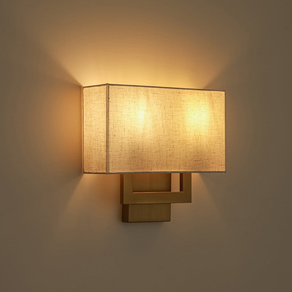 Pendantlightie-Contemporary 2-Light Fabric Rectangle Linen Shade Wall Sconce-Wall Light-Brass-