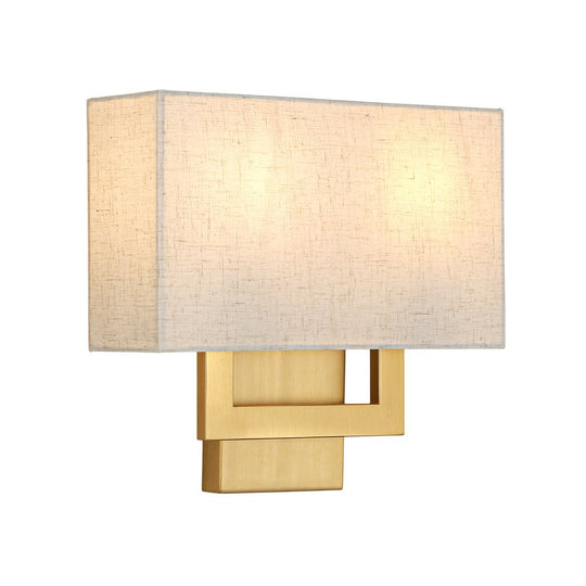 Pendantlightie-Contemporary 2-Light Fabric Rectangle Linen Shade Wall Sconce-Wall Light-Brass-