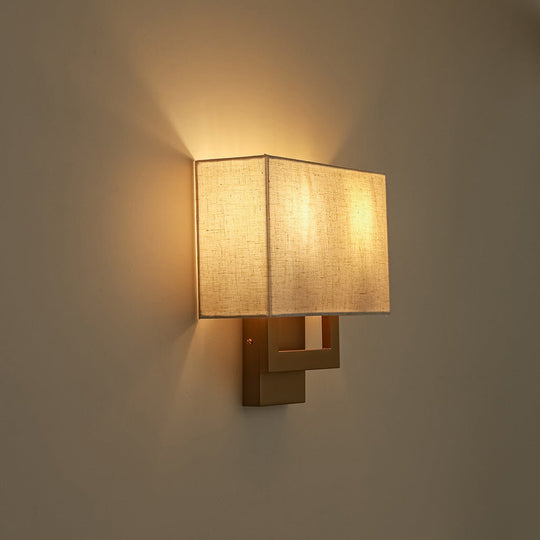 Pendantlightie-Contemporary 2-Light Fabric Rectangle Linen Shade Wall Sconce-Wall Light-Brass-