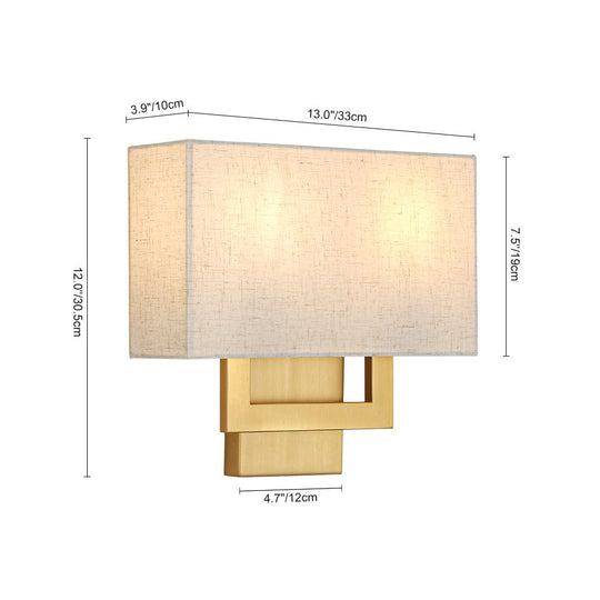 Pendantlightie-Contemporary 2-Light Fabric Rectangle Linen Shade Wall Sconce-Wall Light-Brass-