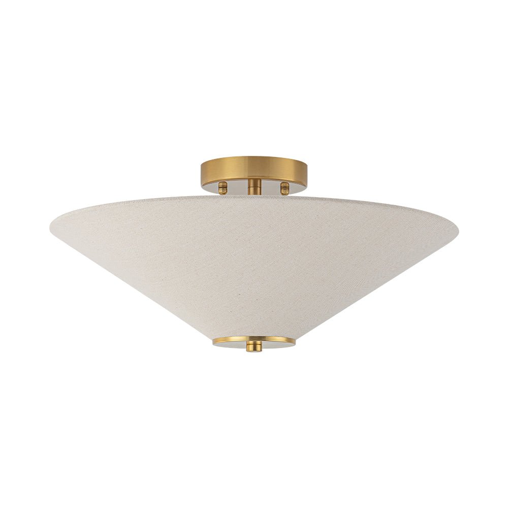 Pendantlightie - Contemporary 3 - Light Linen Fabric Cone Ceiling Light - Semi Flush Mount - Brass - 
