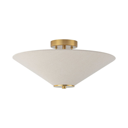 Pendantlightie - Contemporary 3 - Light Linen Fabric Cone Ceiling Light - Semi Flush Mount - Brass - 