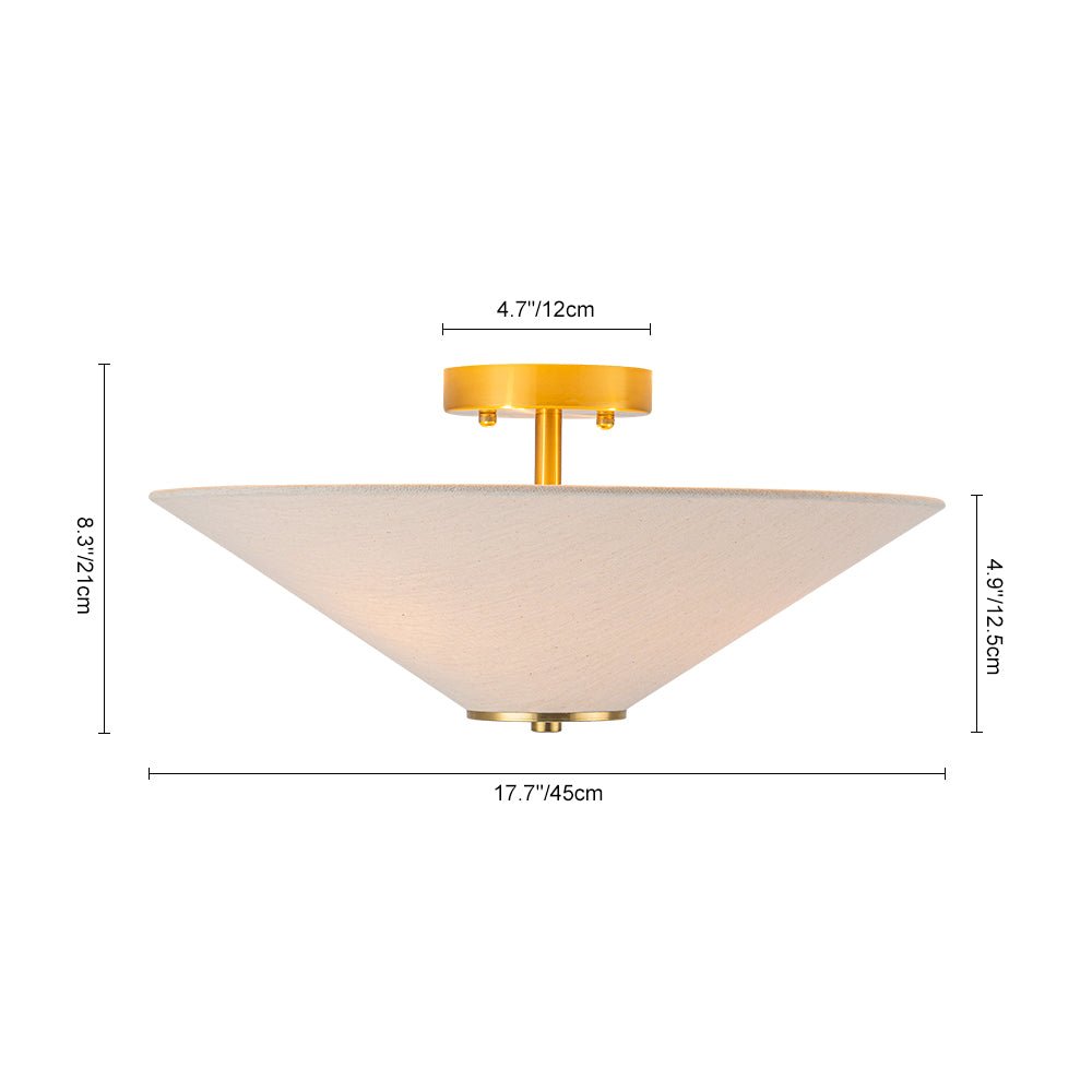 Pendantlightie - Contemporary 3 - Light Linen Fabric Cone Ceiling Light - Semi Flush Mount - Brass - 