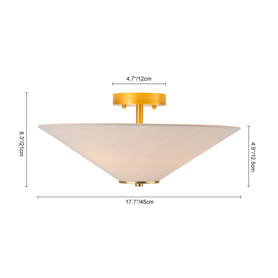 Pendantlightie - Contemporary 3 - Light Linen Fabric Cone Ceiling Light - Semi Flush Mount - Brass - 